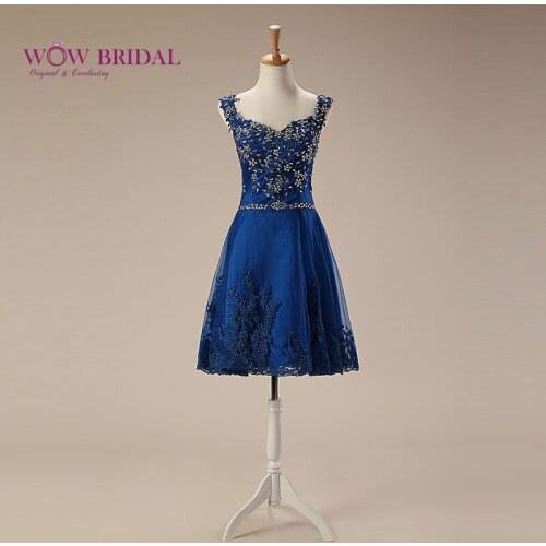 Wowbridal Navy Blue Beaded Homecoming Dresses 2021 New Zipper Sweetheart Junior High Cute 8th Grade Graduation Dresses SH0029