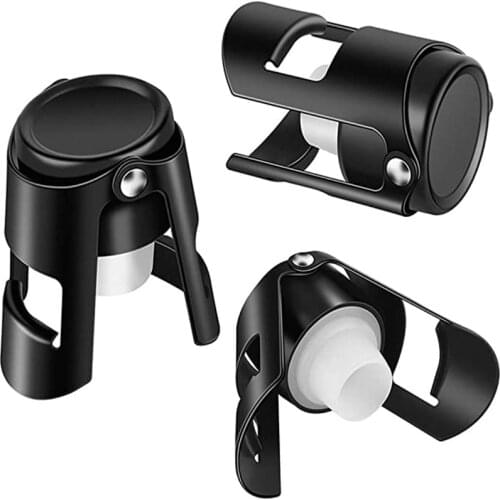 Champagne Stoppers Stainless Steel Black Sealer Stopper for Champagne Cava Prosecco Sparkling Wine No Leaks No Spills