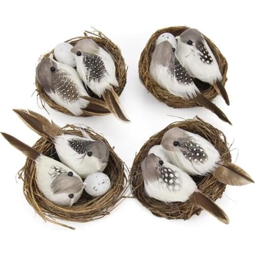 1Set 9cm Circle Bird Cage Set Photography Props Gardening Decoration Simulation Fake Bird Nest Desktop Ornament