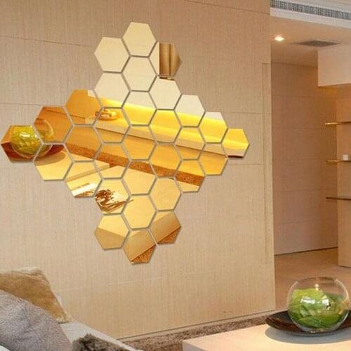 12 Sold In One Hexagon Three-dimensional Mirror Wall Stickers Living Room Background Wall Aisle Floor Decorative Mirror Stickers
