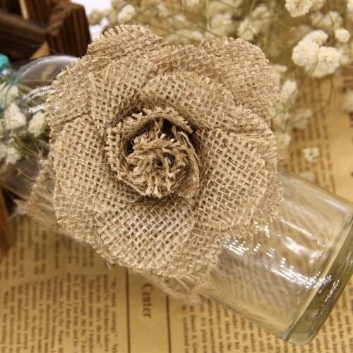 2Pcs 9cm Handmade Jute Hessian Simulation roses Flowers Vintage Jute Christmas Decorations for home Rustic Wedding Decoration