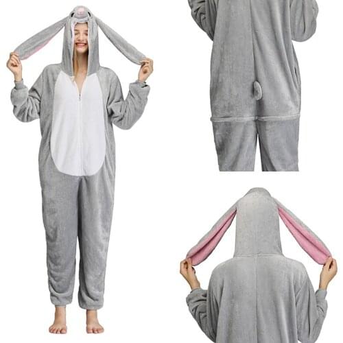 2019 Onesies Gray Rabbit for Family kids Pajamas Adult Cartoon Winter Onesies Unisex Soft Fancy Anime Flannel Onepiece