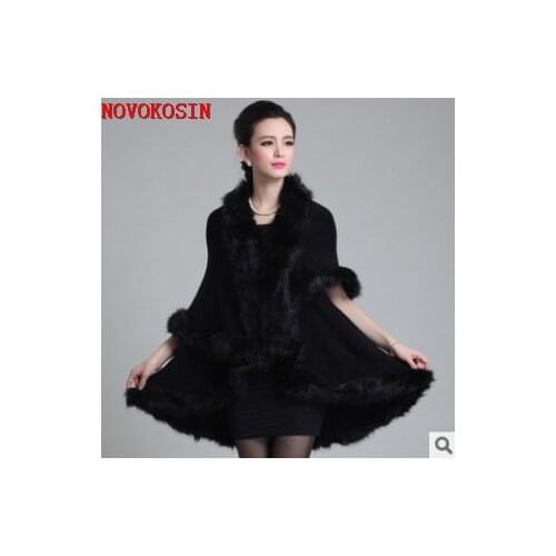 2021 Big Pendulum Women Streetwear Two Layers Faux Fox Fur Collar Cloak Jacquard Weave Cashmere Plus Size Winter Poncho Coat