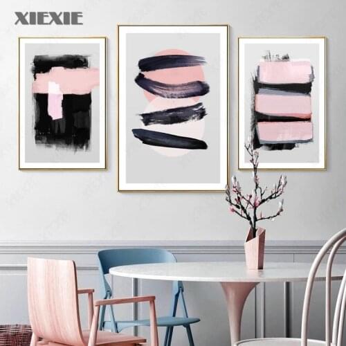 Abstract Geometric Watercolor Pink Ink Canvas Painting Wall Art Pop Pictures for Bedroom Living Room Interior Home Decor