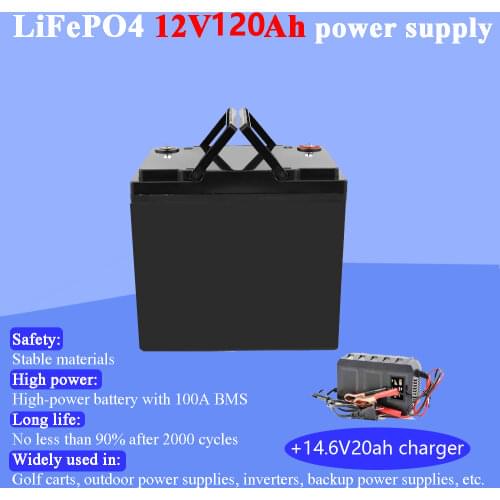 12v 120ah Capacity lifepo4 12.8V battery solar battery pack RV Rechargeable Lithium Iron with bms for Outdoor camping
