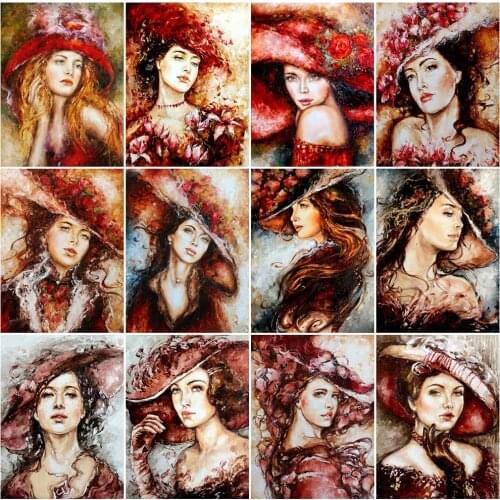 EverShine Diamond Embroidery Woman In Hat Full Square Diamond Painting Portrait Cross Stitch Mosaic Kit New Arrival Home Decor