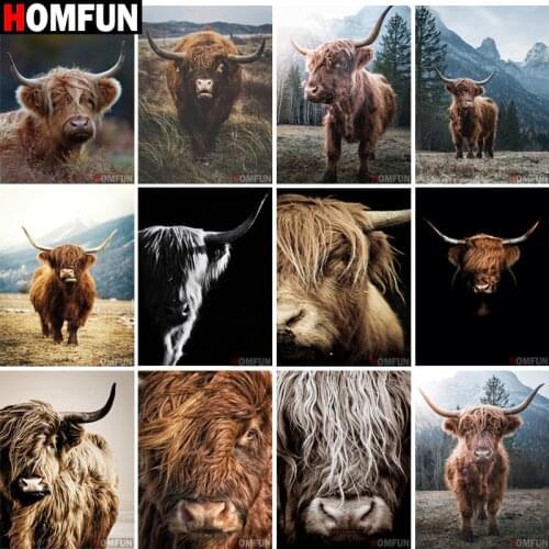 HOMFUN Diamond Painting Full Square/Round Drill 5D DIY " Brown Highland Cow " Daimond Embroidery Rhinestone Cross Stitch Decor