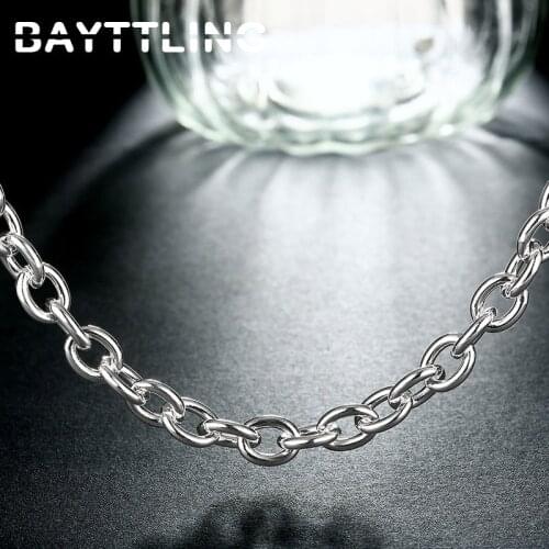 BAYTTLING 18 Inch 925 Sterling Silver 8MM TO Buckle Rolo Chain Necklace For Woman Man Glamour Party Gift Fashion Wedding Jewelry