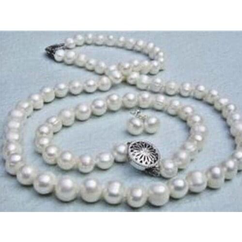 Free Shipping 8-9mm Genuine White Akoya Cultured Pearl necklace bracelet Earrings set