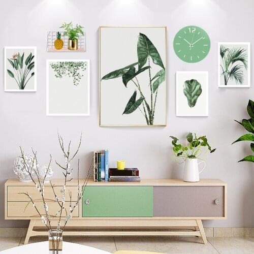 Spray Color Green Plants Leaves Canvas Painting Nordic Scandinavian Office Wall Poster Picture For Living Room Home Decoration