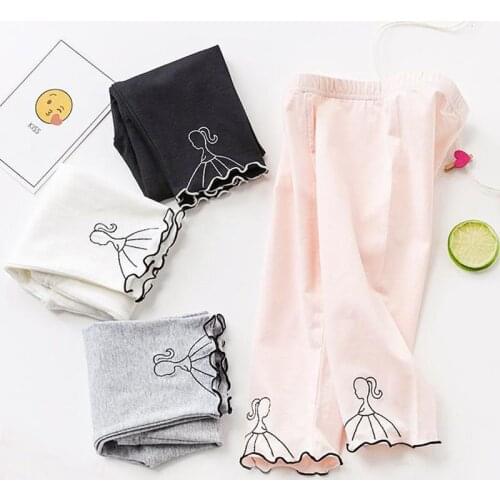 Childrens Leggings Girl Summer Elastic Thin Pants Pure Color Modal Embroidered Crochet Trousers For Toddler Baby Clothing