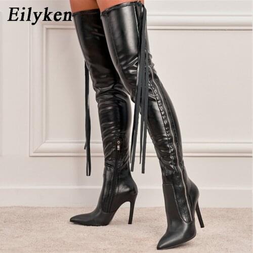 Eilyken 2021 New Fringe Over the Knee Boots Women Sexy Style Thigh High Boot Pointed Toe Fetish Stripper Dance Shoes