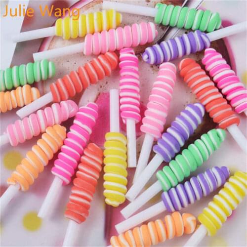 Julie Wang 10PCS Mixed Resin Lollipop Rainbow Artificial Candy Slime Charms Pendants Jewelry Necklace Bracelet Accessory