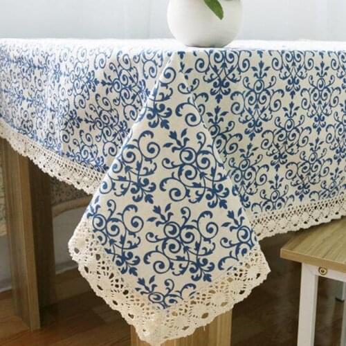 Chinese Style Retro Blue and White Porcelain Floral Pattern Table Cloth Rectangle Banquet Tablecloth for Wedding Party Decor