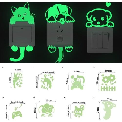 Creative Luminous Switch Stickers Cartoon Cat Panda Fluorescent Wall Stickers Glow In The Dark Wall Decals Kids Rooms Home Decor