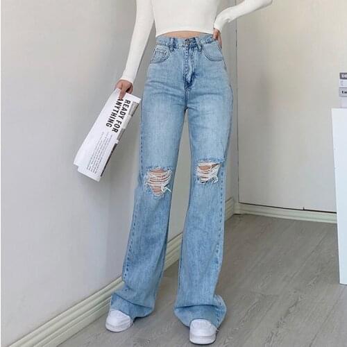 High Waist Womens Fashion Jeans Baggy Straight Ripped Pants Ladies 2021 Spring Womens Joggers Casual Trouser Female Clothing
