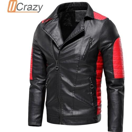 Men 2021 Spring New Brand Casual Vintage Warm Fleece Leather Jacket Coat Men Fashion Patchwork Pocket PU Faux Leather Jacket Men