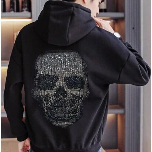 Hoodie Mens Winter Cotton Warm Design Thick Casual Rhinestone Brand New Hoody Black And White Jacket h659