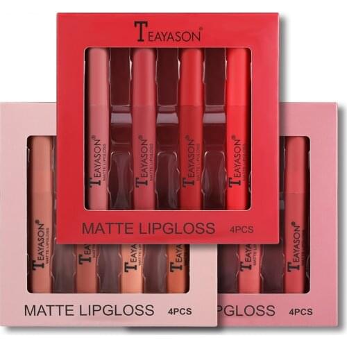 4 Pcs Velvet Matte Liquid Lipstick Set Pumpkin Color Matte Non-stick Cup Long Lasting Moisturizer Nude Makeup Cosmetic