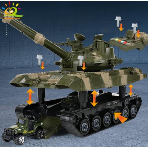 HUIQIBAO DIY Screwing Military Tank Assembly Nut Blocks Soldier Figures Army Car Truck Building Construction Toy for Children