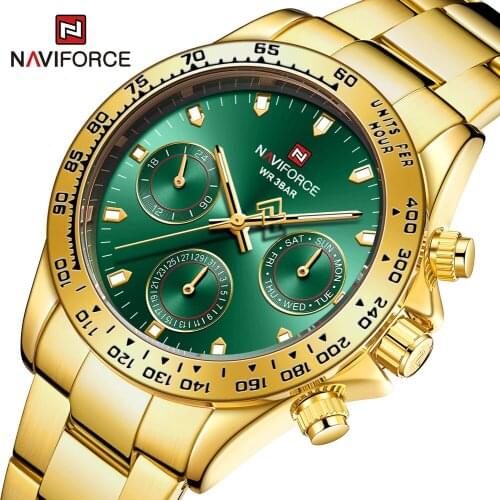 NAVIFORCE Top Japan Quartz Movement Luxury Mens Watches Luminous Multifunction Steel Golden Men Wrist Watch Sport Relogios