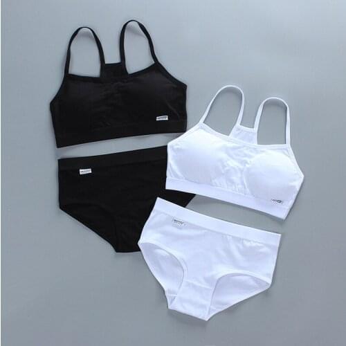 New Girls Bra Set Developmental Period With Insert Sling Summer Thin Cotton Black And White Tube Top Small Vest 8-16Y