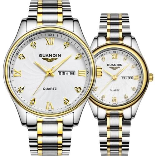 GUANQIN Couple Watch Set Luxury Diamond 2020 Men Women Wrist Watch Stainless Steel Quartz Watch reloj pareja hombre y mujer