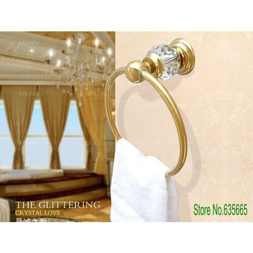 Luxury Crystal Glass Decoration Gold BrassTowel Rings Rack Hook Hanger Bathroom Sanitary Ware Pendant Hardware Accessories