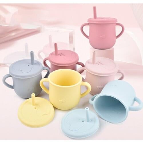 23GD Baby Feeding Straw Cup Infants Toddler Learning Drinking Silicone Sippy Mug Double Handle Drinkware