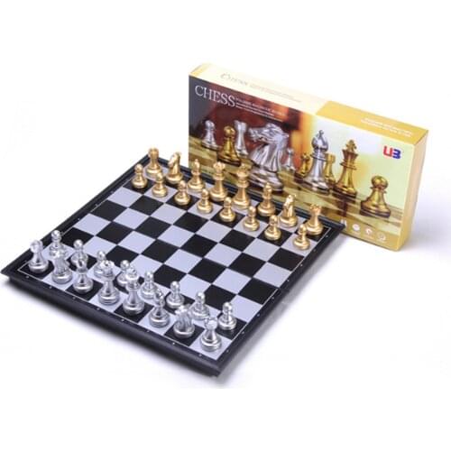 Folding Plastic Standard Travel International Chess Game Board Set Golden Puzzle Educational Gift for Kids & Adults
