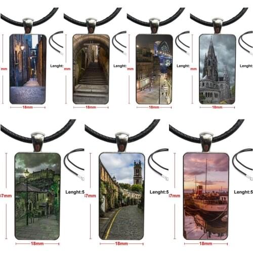 Glass Cabochon Choker Pendant Rectangle Necklace Steel Color Jewelry For Girls Gifts Voyages Over Edinburgh