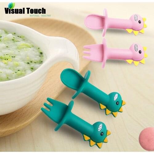 Visual Touch 2pcs/set Temperature Sensing Spoon Fork Baby Safety Feeding 0~24 Month Child Dining Spoon Tableware Tongue Anti Sca