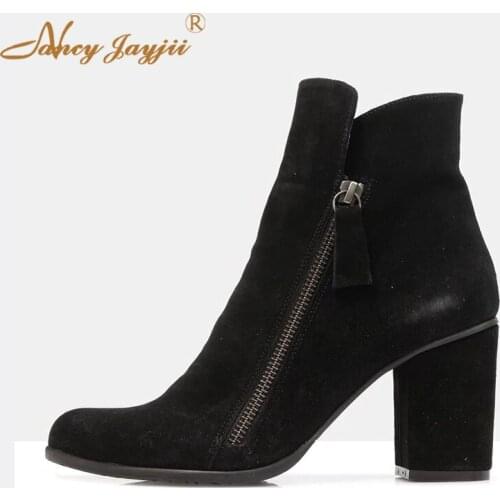 Women Shoes Adult Lady Female Boots Zipper Ankle Round Toe Super High Square heel Winter Mature Fashion Leisure Nancyjayjii 2019