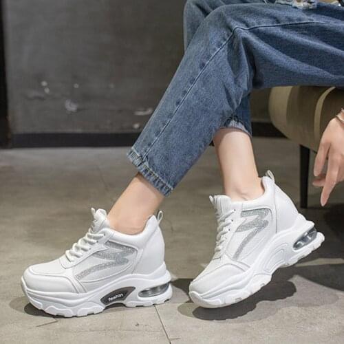 Women Chunky Sneakers Platform Shoes Thick Sole Casual Shoes White Running Vulcanize Shoes High Top Ladies Shoes Wedges 85044G