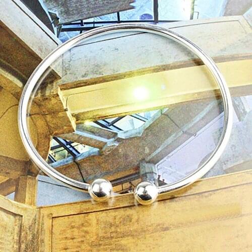 Womens Silver Plated Open Hand Cuff Bracelet Simple Beads Bangle