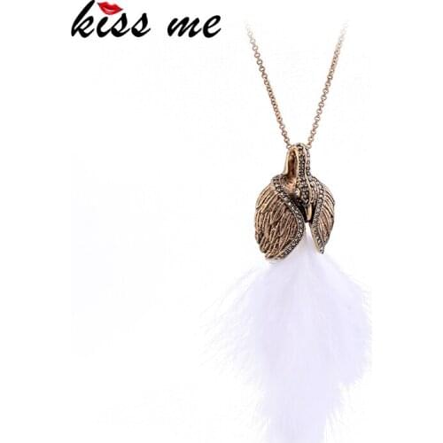 KISS ME Crystal Swan White Feather Pendant Necklace Simple Alloy Vintage Necklaces for Women Jewelry