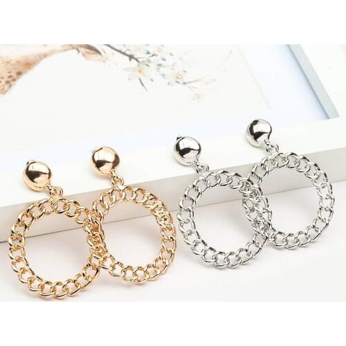 10 pairs/lot Big Earrings Gold Silver Plated Round Circle Stud Earring Jewelry Women Accessories Dangle Hollow Chain Eardrop
