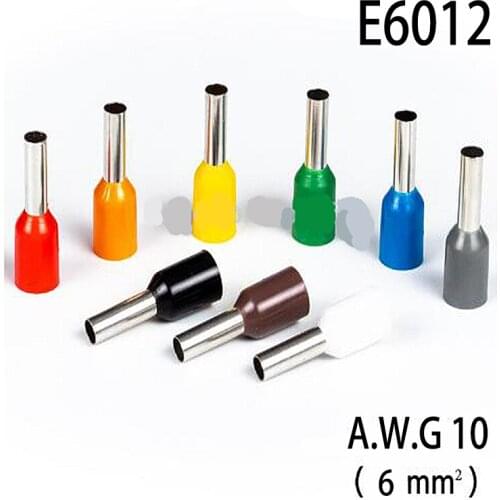 100pcs E6012 For 6mm2, 10 AWG Insulated Ferrules Terminal Block Cord End Wire Connector Electrical Crimp Terminator Wire