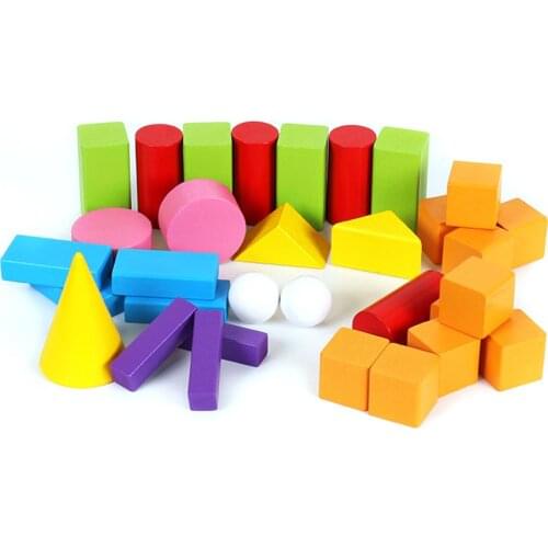 32Pcs/Set Wooden 3D Geometry Solid Blocks Kids Teaching Aids Learning Math Kids Educational Toys for Children Gift
