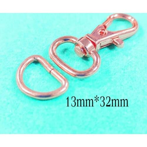 50 sets Lobster Swivel Clasps D Rings 1/2" Rose Gold Hook Clasps Claws D-ring Purse Buckle Purse Strap Handbag Snap Hook-13mm