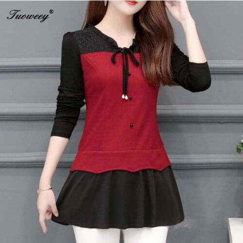 5XL Casual patchwork red fashion woman blouses 2020 long sleeve blouse women tops and blouses blusa feminina shirt women
