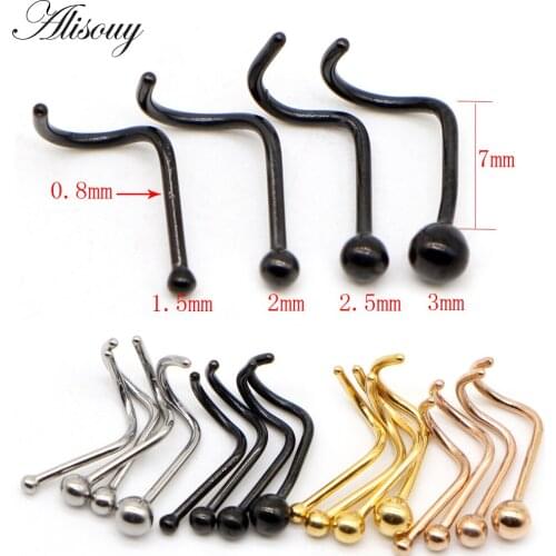 Alisouy 1pc 20g 0.8x7x1.5 2 2.5 3mm Fashion Stainless Steel Fake Nose Ring S shape Septum Lip Piercing Nose Rings For Women Men