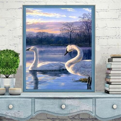 Diamond Painting Swan Swimming Animal Square Diamond Round Diamond Decoration Customizable Wall Art Decoration Frameless