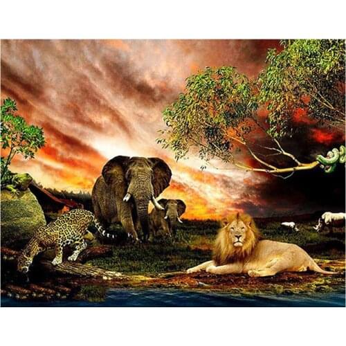 Diamond Painting Full Square round Elephant lion leopard 3D Embroidery Diamond Cross Stitch Rhinestone 5D DIY Mosaic Art YG1399