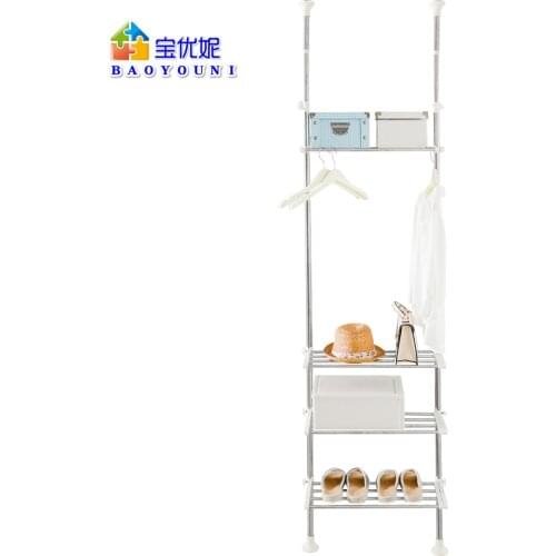 BAOYOUNI 4-Tiers Telescopic Storage Shelf Space Saver Organizer Rack Over Toilet Tension Pole Utility Bathroom Stand Puch Free