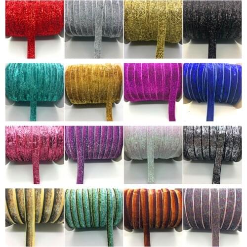 Free shipping 5 yards/lot 5/8 "15mm Wide Glitter Velvet Ribbon Headband Clips Bow Wedding Decoration Pick Colors