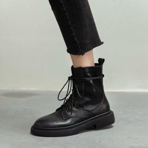 Martin Boots Women Shoes Fashion Autumn Black Chelsea Boots Round Toe Lace Up Sewing Shoes Non Slip High Top Shoes Male Boots