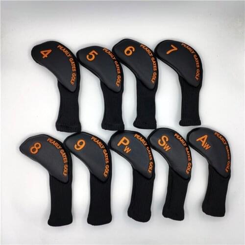 Embroidery Pearly Gates Golf Irons Headcovers PU Match Knitted Wool Golf Iron Club Covers #4-9PAS Complete Set 9Pcs/Lot