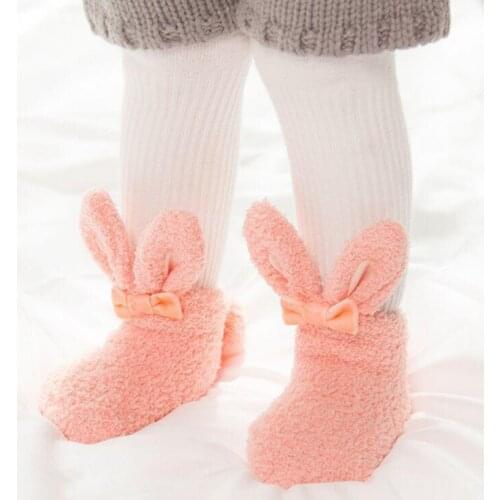 Baby Thick Coral Fleece Non-slip Silicone Socks Toddler Baby Girl Boy Cotton Thick Warm Three-dimensional Anti-Slip Socks