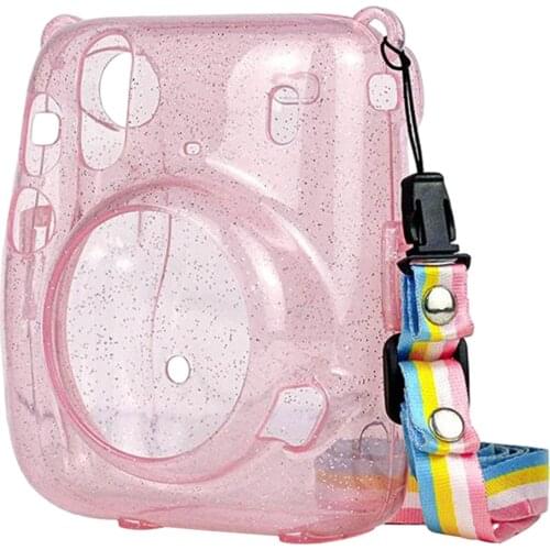 For Mini 11 Crystal Case - Crystal Camera Case with Adjustable Rainbow Shoulder Strap for Mini11 Instant Camera, Pink